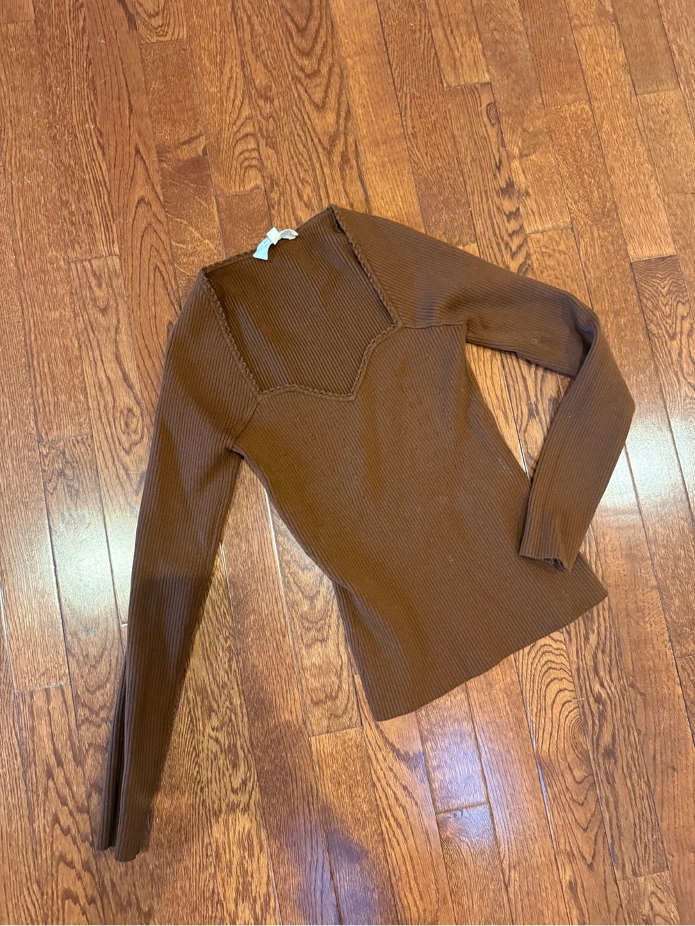 NWOT Sezane Brown Ribbed Long-Sleeve Sweater S wool blend